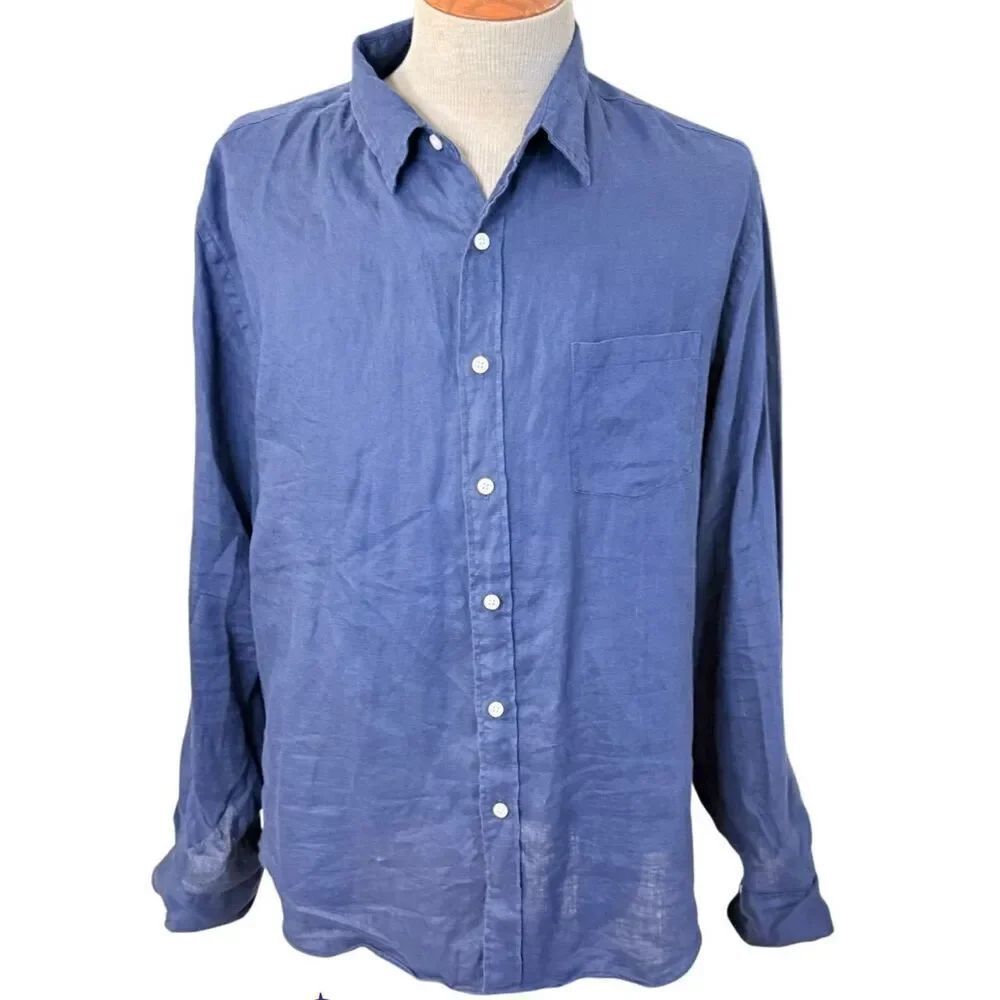 J. Crew Men’s 100% Linen Shirt Navy XL Preppy Lightweight Packable Classic